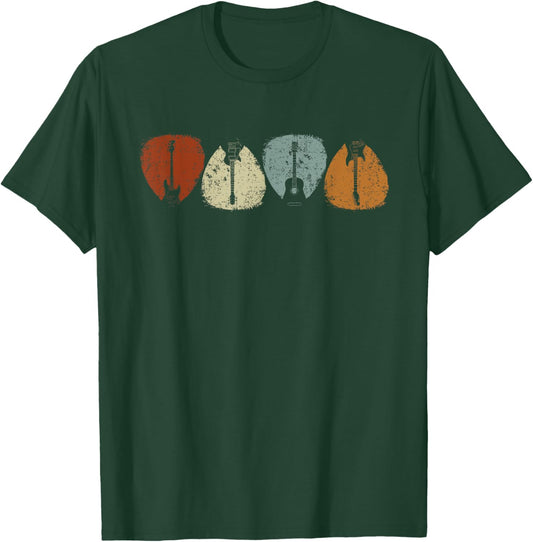 Vintage Guitar Pick Rock Star Guitarist Music Electric Bass T-Shirt - T-Shirt | Forest