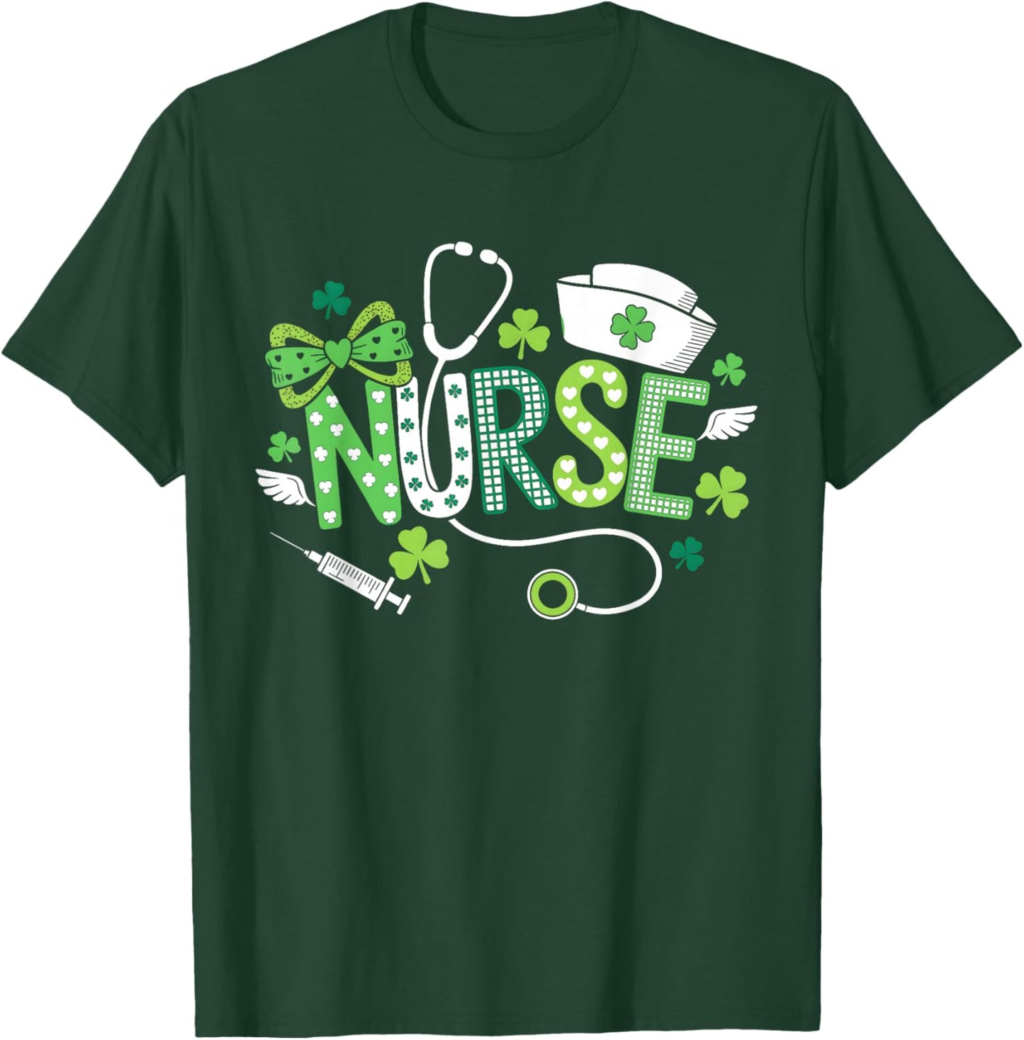 Nurse St Patricks Day Coquette Stethoscope Nursing Women T-Shirt - T-Shirt | Forest