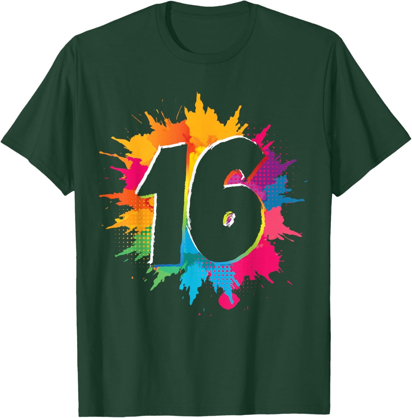 16th Birthday Colorful Paint Splashes 16 Year Old Girls Boys T-Shirt - T-Shirt | Forest