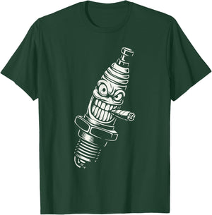 Spark Plug Smoking Cigar Vintage Garage Mechanic Cartoon T-Shirt - T-Shirt | Forest