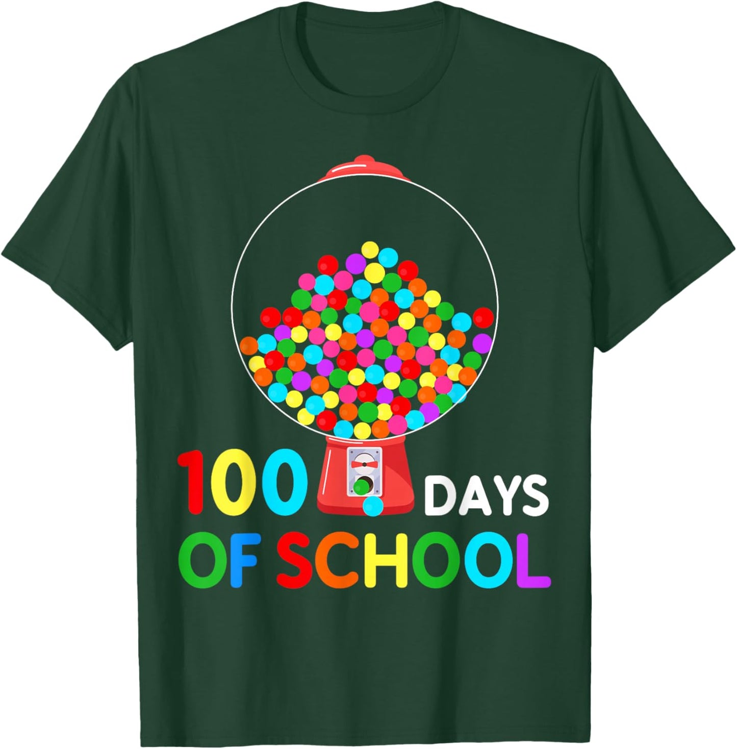 100 Days of School Gumball Machine 100th Day of School Kids T-Shirt - T-Shirt | Forest