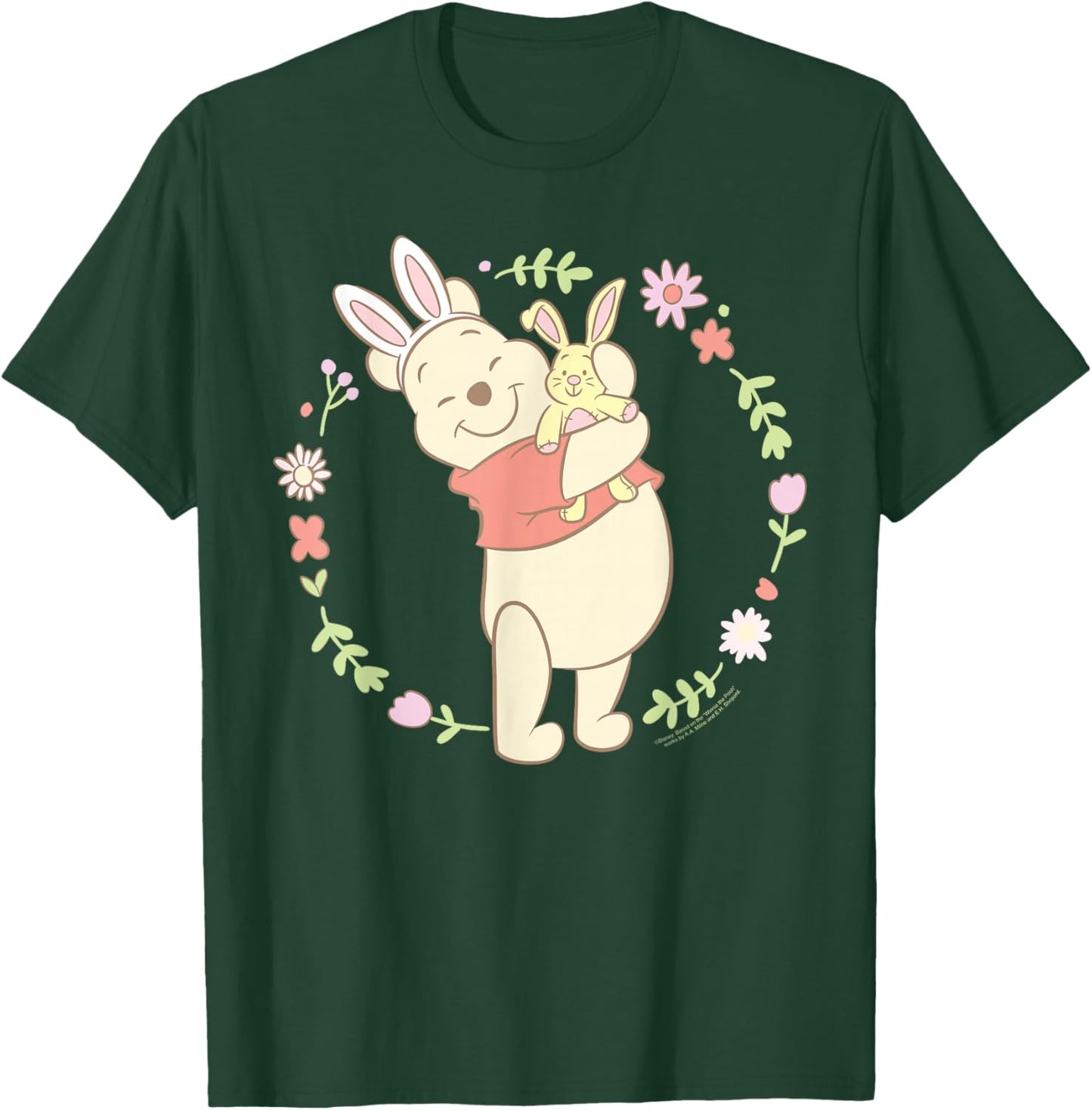 Disney Winnie The Pooh Easter Bunny Hug Pastel Spring Flower T-Shirt - T-Shirt | Forest