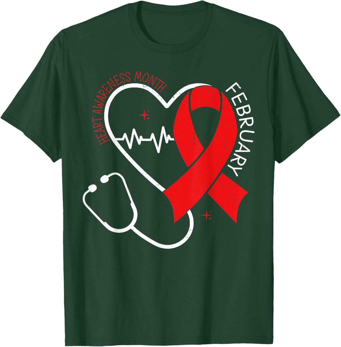 Heart Disease Awareness February Health Red Heart Ribbon T-Shirt - T-Shirt | Forest