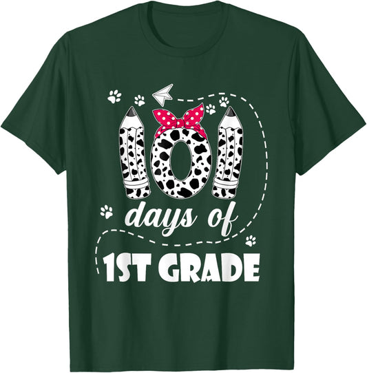 101 Days of 1st Grade Dog Cute 100 Days of School Teacher T-Shirt - T-Shirt | Forest