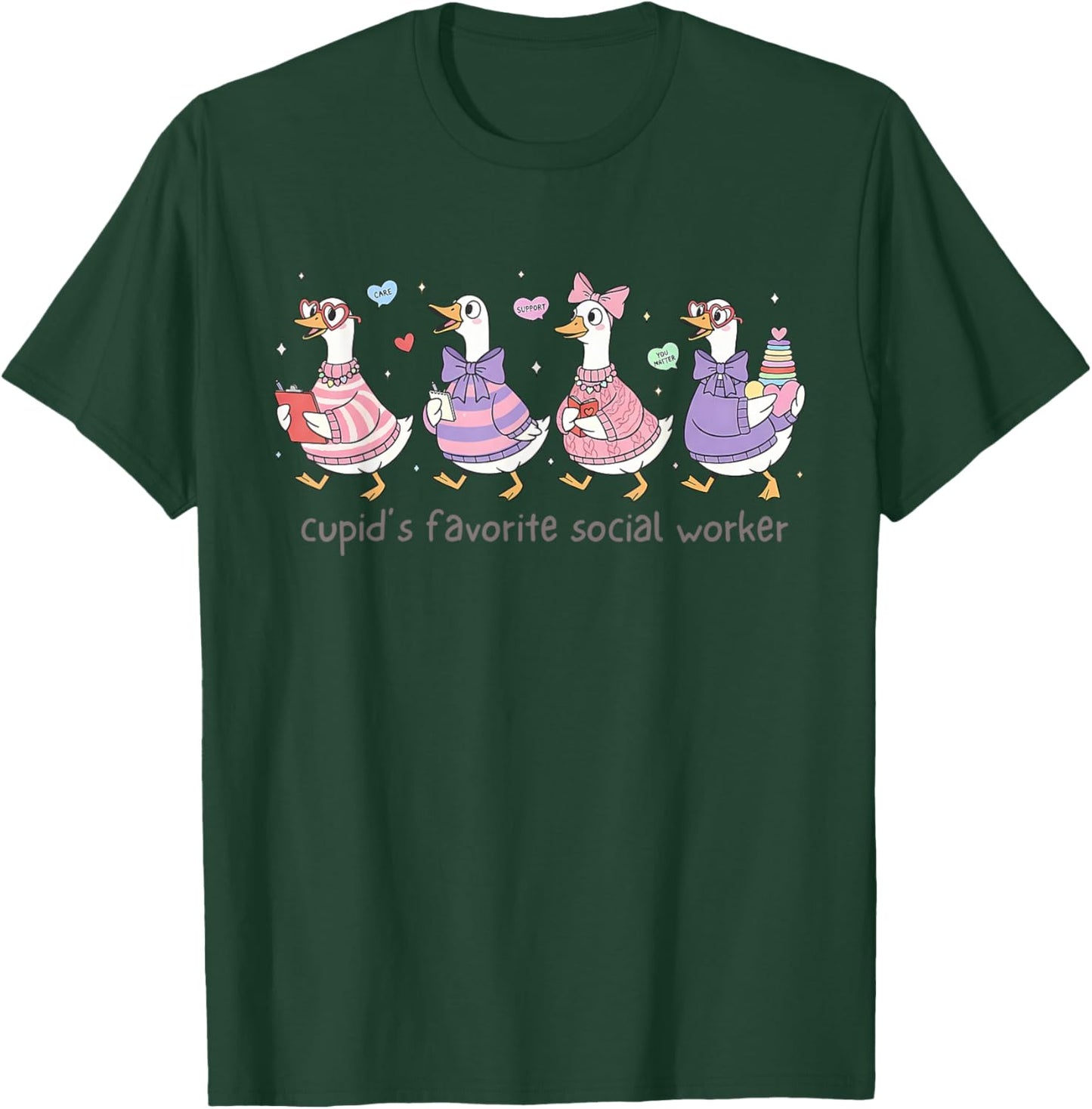 Cupid's Favorite Social Worker Cute Goose Valentines Day MSW T-Shirt - T-Shirt | Forest