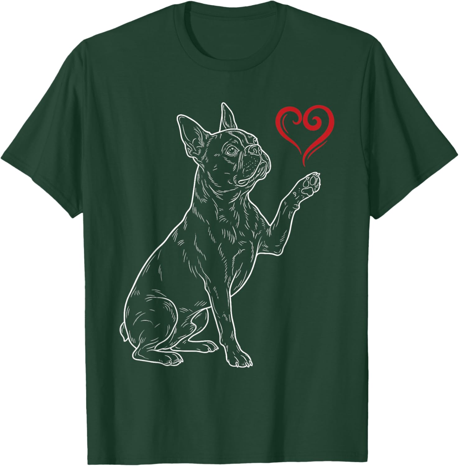 Boston Terrier Lover Dog Art Bostie Holding Heart Valentines T-Shirt - T-Shirt | Forest