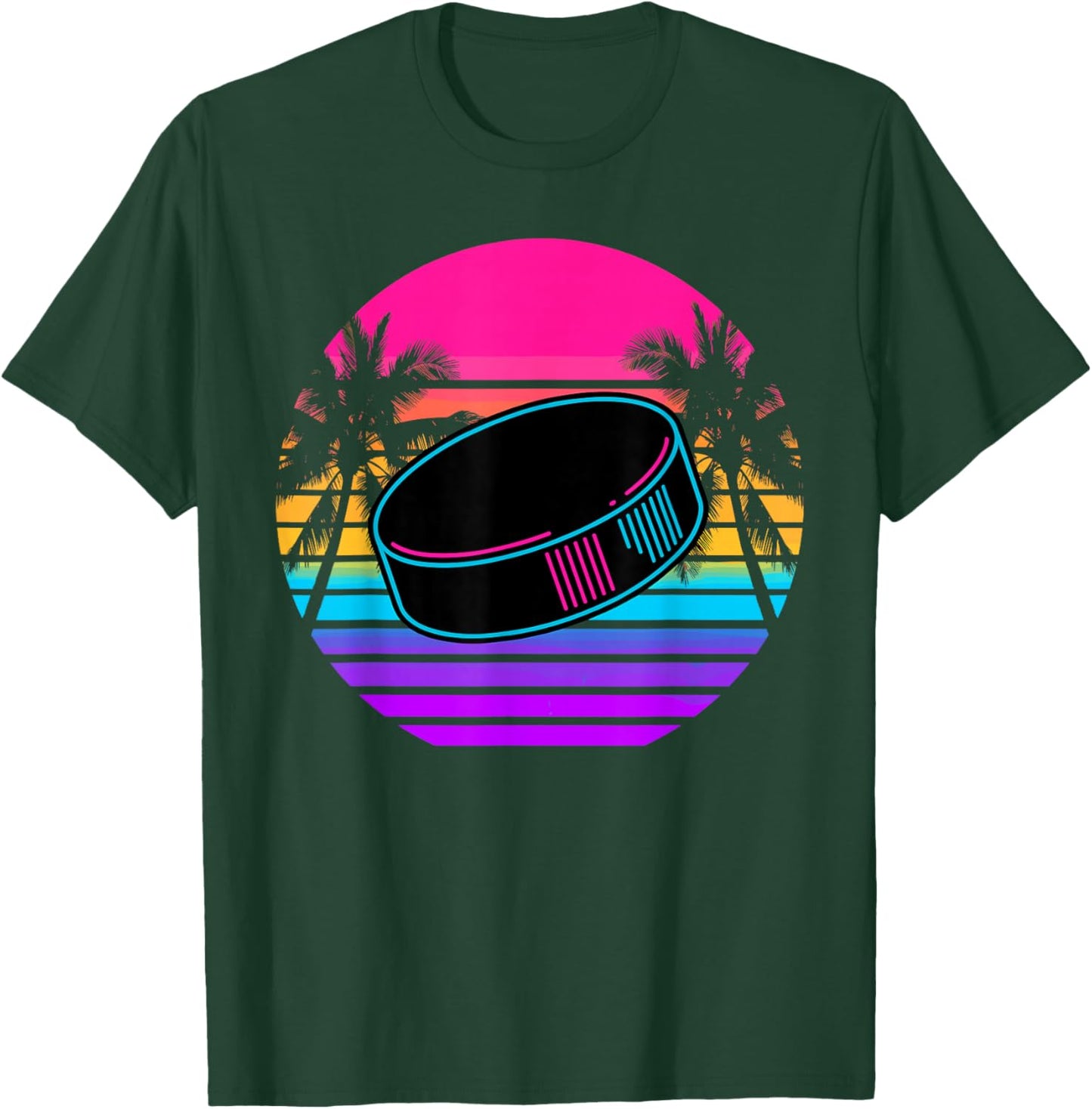 Retro Beach Palm Ice Hockey T-Shirt - T-Shirt | Forest