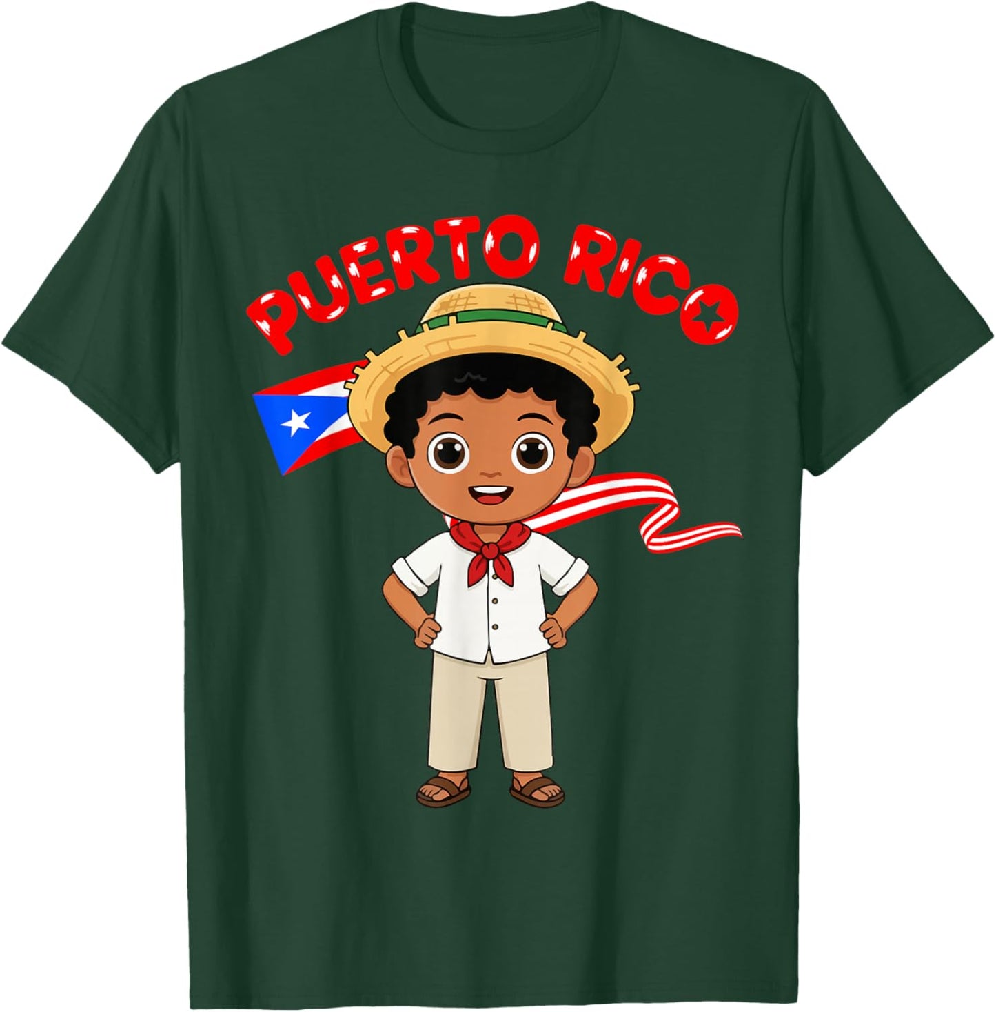 Puerto Rico Puerto Rican Boy Traditional Outfit Wear Flag T-Shirt - T-Shirt | Forest