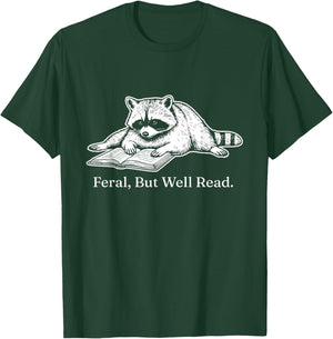 Feral But Well Read Bookish Feral Raccoon Meme Book Lover T-Shirt - T-Shirt | Forest