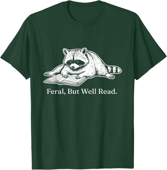 Feral But Well Read Bookish Feral Raccoon Meme Book Lover T-Shirt - T-Shirt | Forest