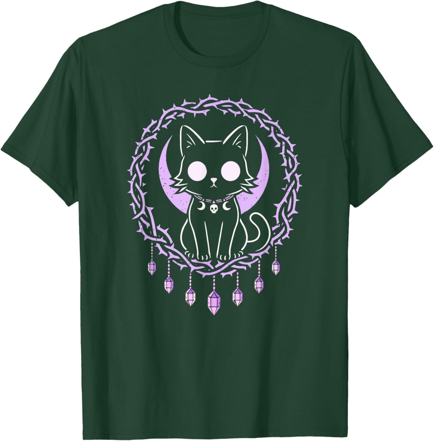 Cat Kitty Moon Creepy Cute Kawaii Pastel Goth Purple Crystal T-Shirt - T-Shirt | Forest