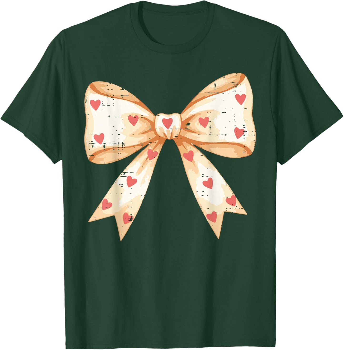 Valentines Day Coquette Bow Hearts Ribbon Girls Kids Women T-Shirt - T-Shirt | Forest