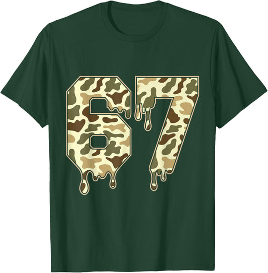 Funny Six Seven Camouflage Dripping Gen Alpha Slang 6 7 Meme T-Shirt - T-Shirt | Forest