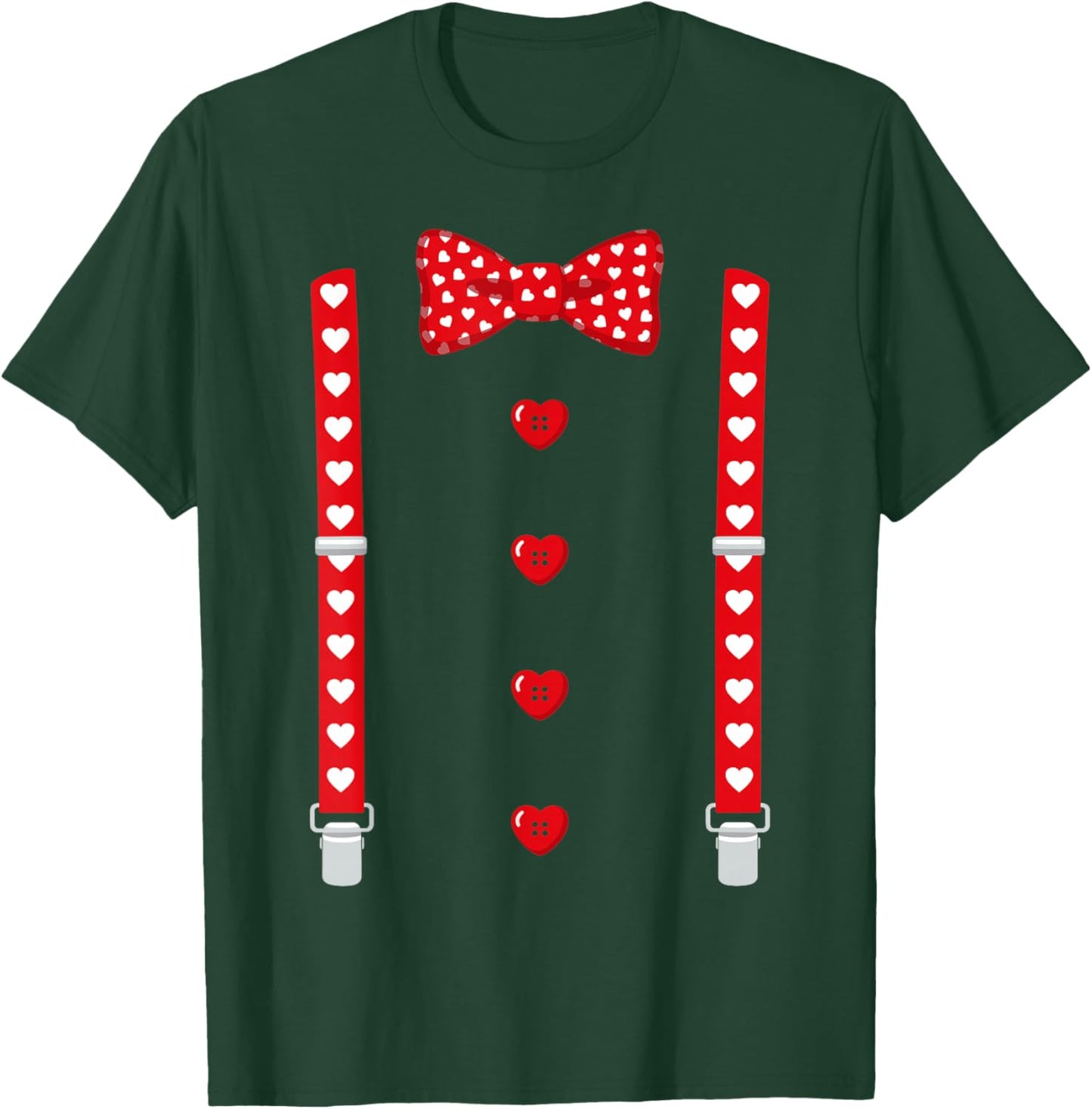 Red Hearts Bow Tie Suspenders Tuxedo Valentines Day Costume T-Shirt - T-Shirt | Forest