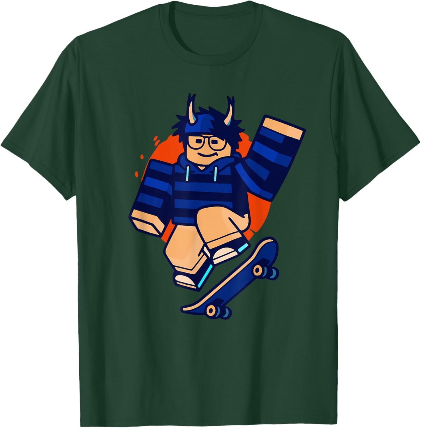 Blox Noob Skater Funny Meme Gamer Skateboarding T-Shirt - T-Shirt | Forest