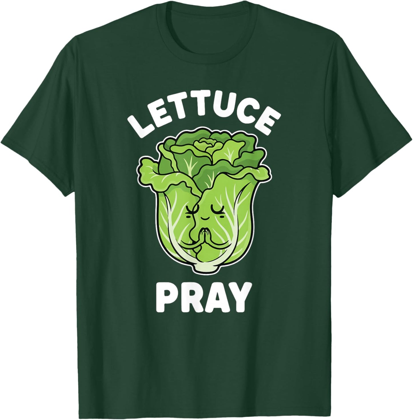Let us Pray Funny Christian Pun Kawaii Green Lettuce Kids T-Shirt - T-Shirt | Forest