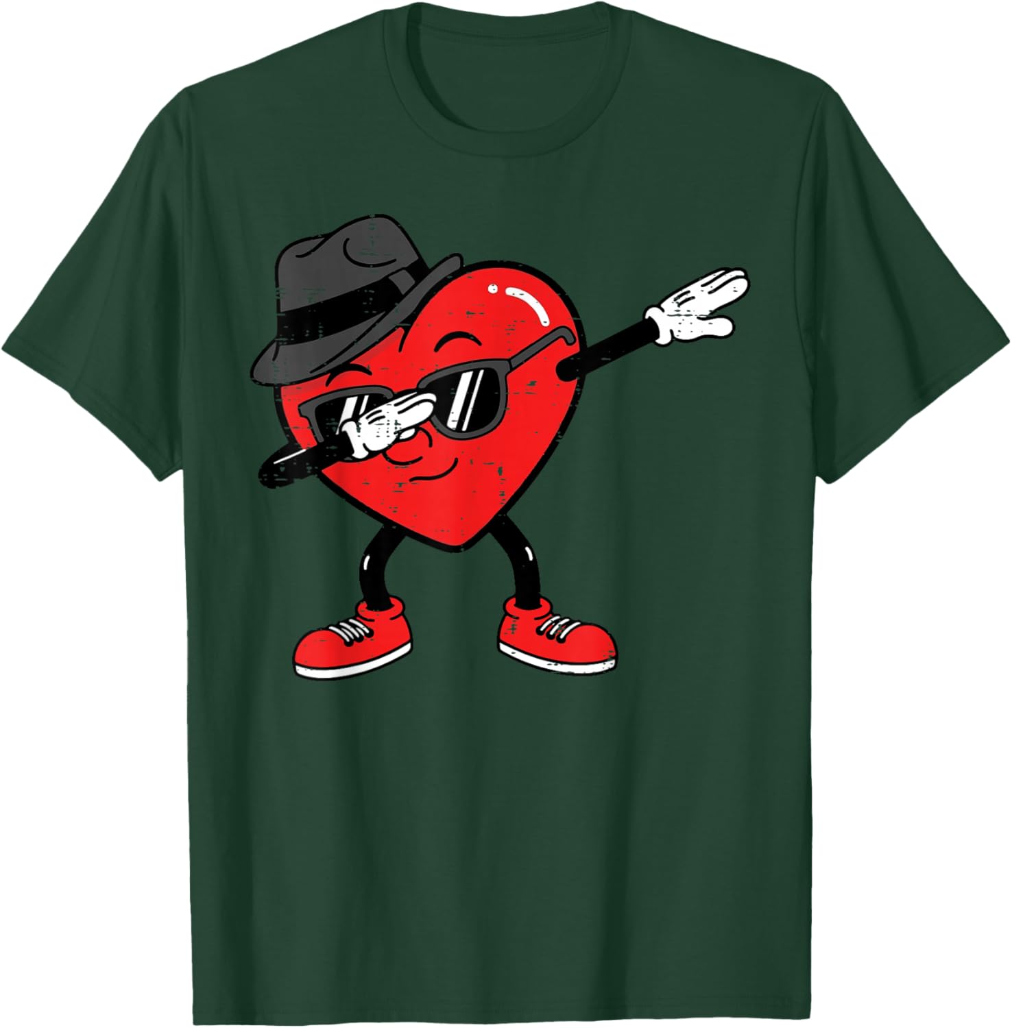 Valentines Day Heart Fedora Hat Dab Boys Kids Men Women T-Shirt - T-Shirt | Forest