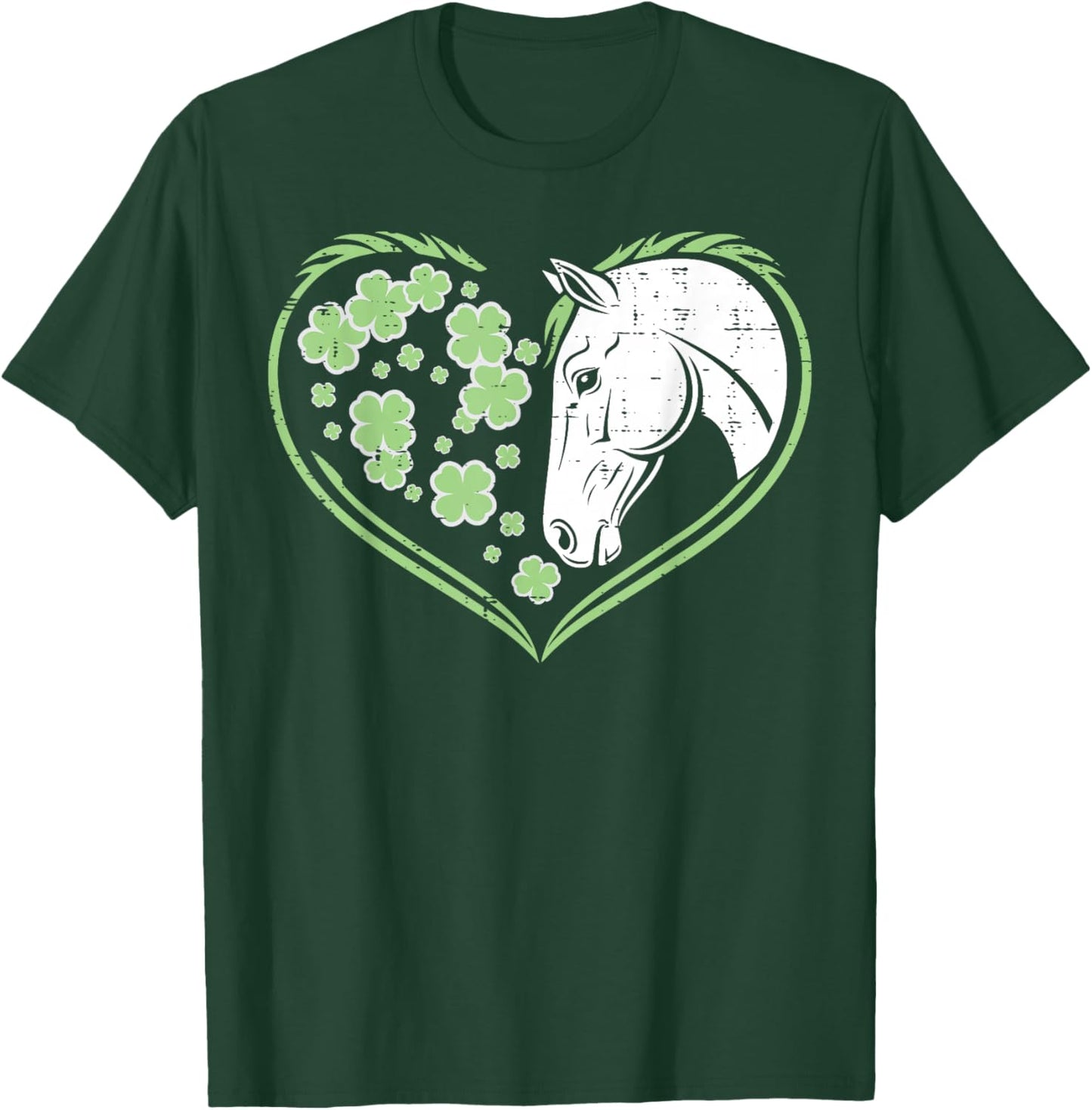 St Patricks Day Horse Heart Saint Pattys Women Girls Kids T-Shirt - T-Shirt | Forest