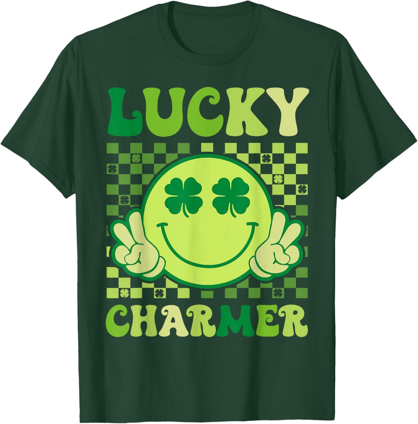 Groovy Lucky Charmer St Patricks Day Shamrock Boys Girl Kids T-Shirt - T-Shirt | Forest
