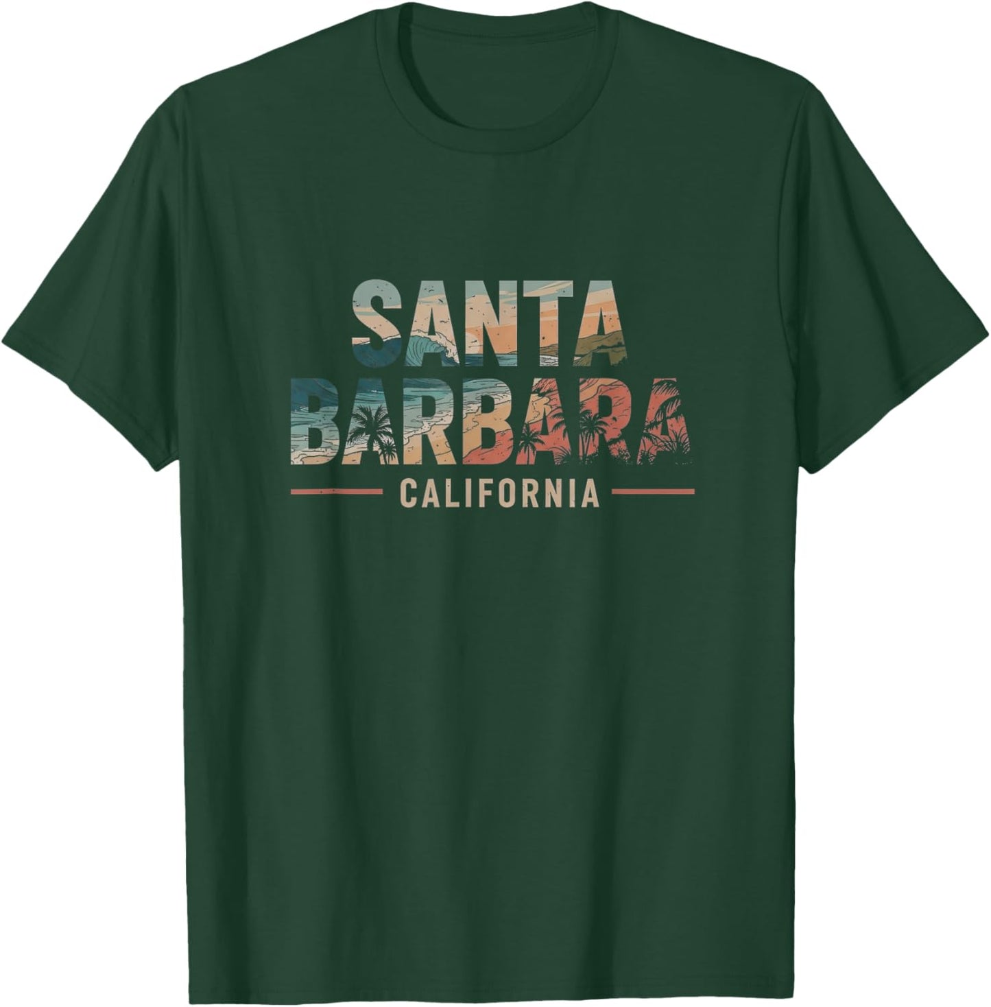 Retro Santa Barbara California Design T-Shirt - T-Shirt | Forest