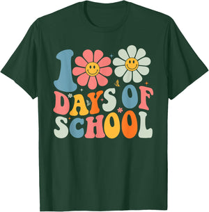 100 Days of School Teacher Groovy Retro 100th Day of School T-Shirt - T-Shirt | Forest