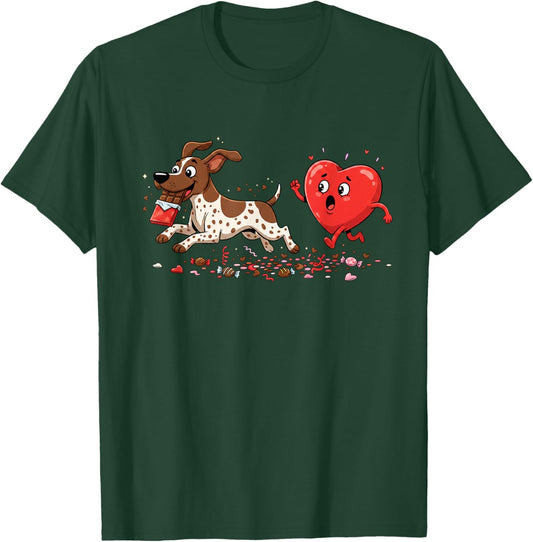 Funny German Shorthaired Pointer Heart Valentine Dog T-Shirt - T-Shirt | Forest