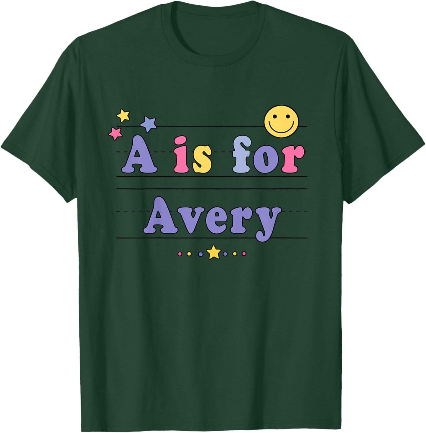 Kids Avery Name Shirt Alphabet A is for Avery T-Shirt - T-Shirt | Forest