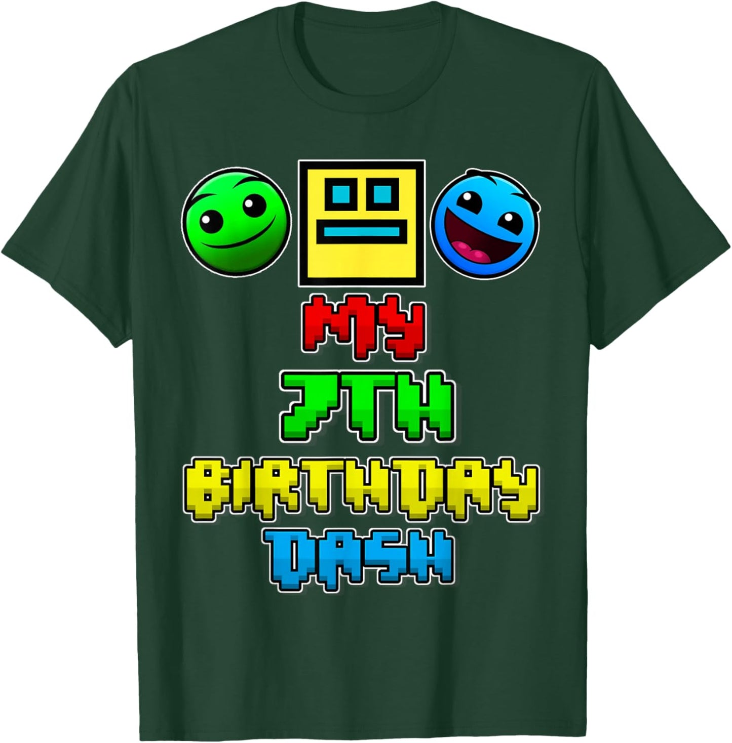 My 7th Birthday Dash Video Game Theme Kids 7 Party Geometry T-Shirt - T-Shirt | Forest