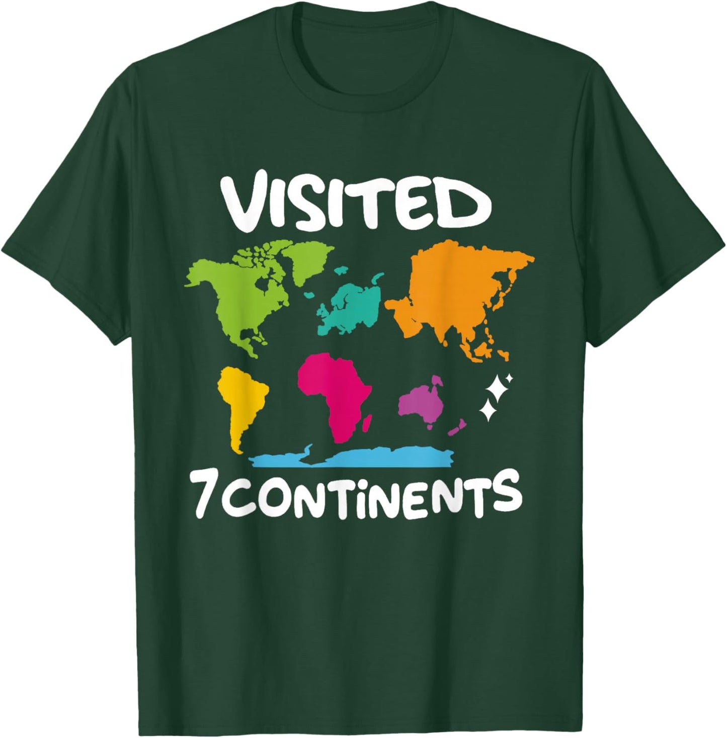 Visited 7 Continents Explored Colorful World Map Travel T-Shirt - T-Shirt | Forest