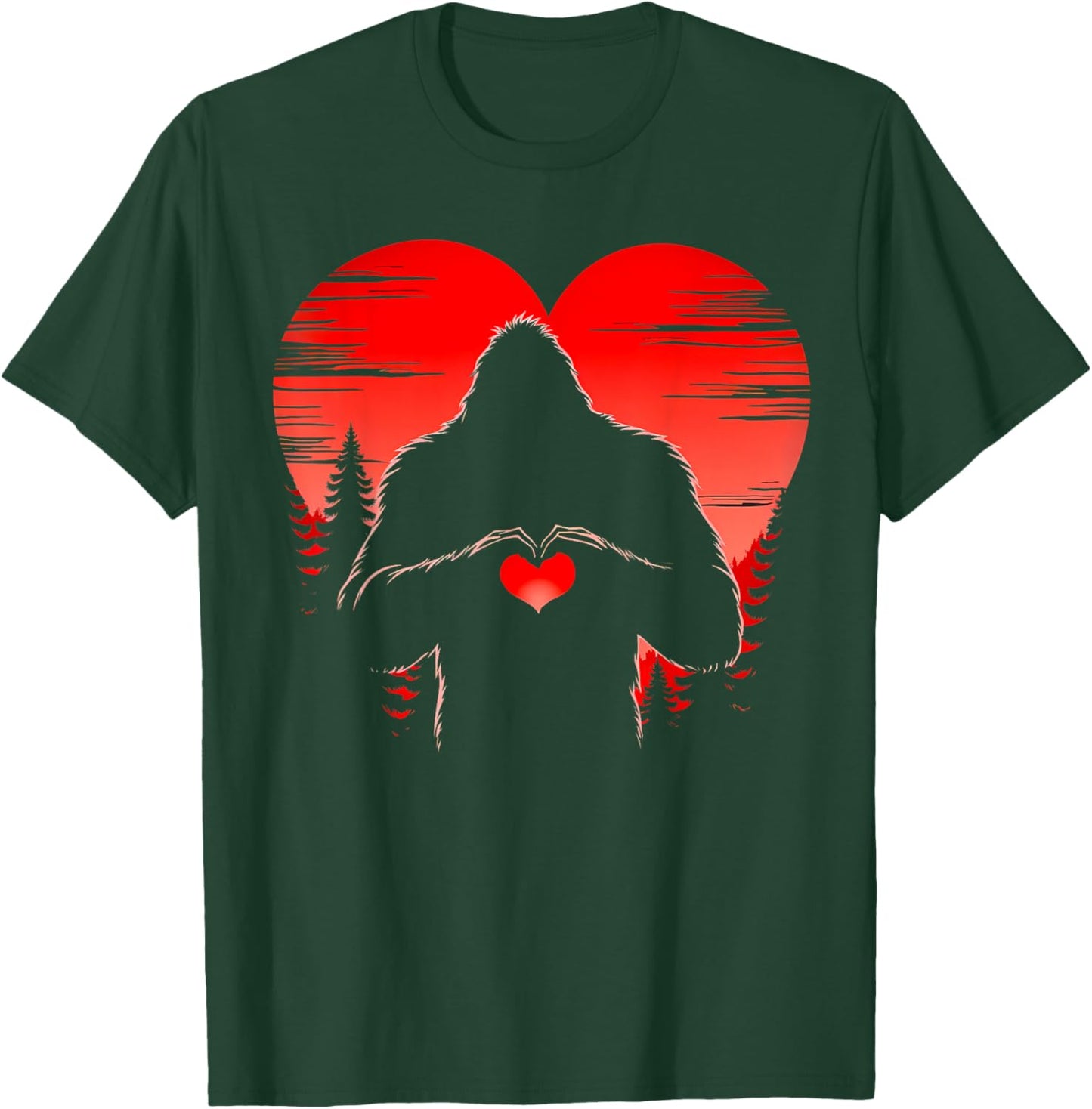 Funny Bigfoot in Love Heart Happy Valentine's Day Men Women T-Shirt - T-Shirt | Forest