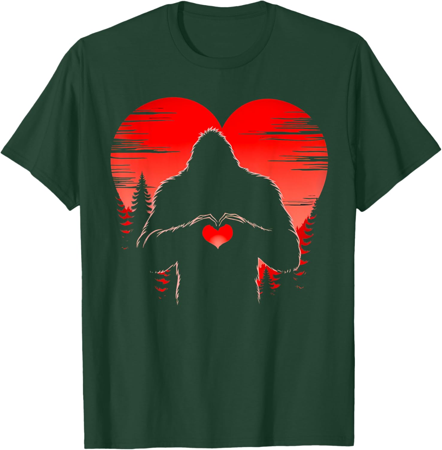 Funny Bigfoot in Love Heart Happy Valentine's Day Men Women T-Shirt - T-Shirt | Forest