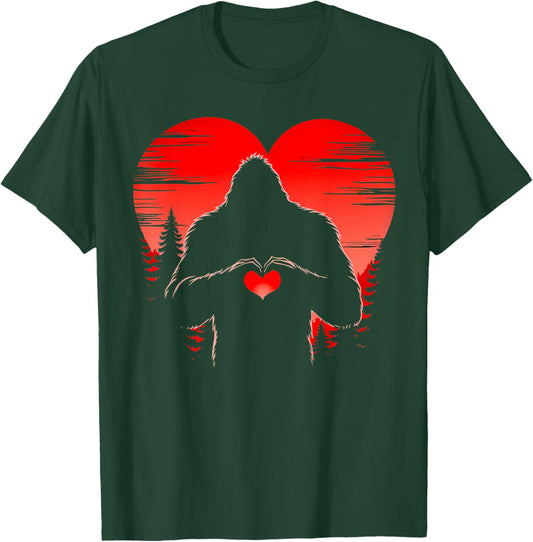 Funny Bigfoot in Love Heart Happy Valentine's Day Men Women T-Shirt - T-Shirt | Forest