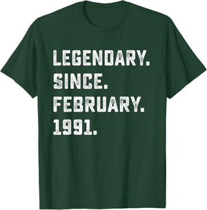 35th Birthday Gift Legendary Since February 1991 35 Yrs Old T-Shirt - T-Shirt | Forest