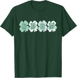 Retro Checkered Shamrock Derm St. Patty's Day Dermatologist T-Shirt - T-Shirt | Forest
