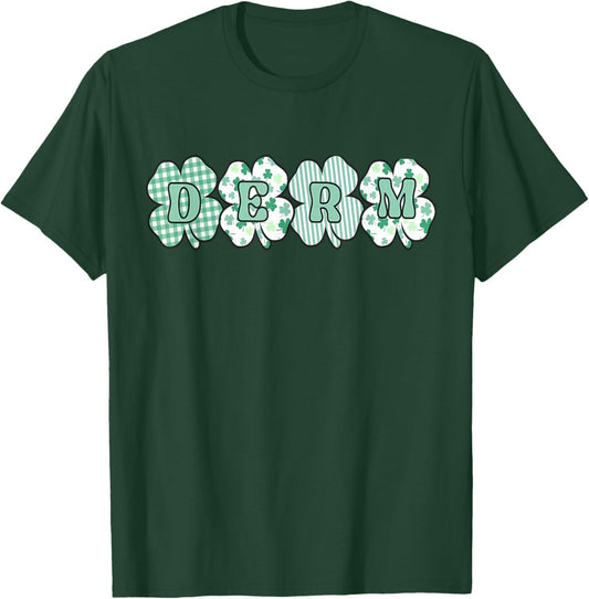 Retro Checkered Shamrock Derm St. Patty's Day Dermatologist T-Shirt - T-Shirt | Forest