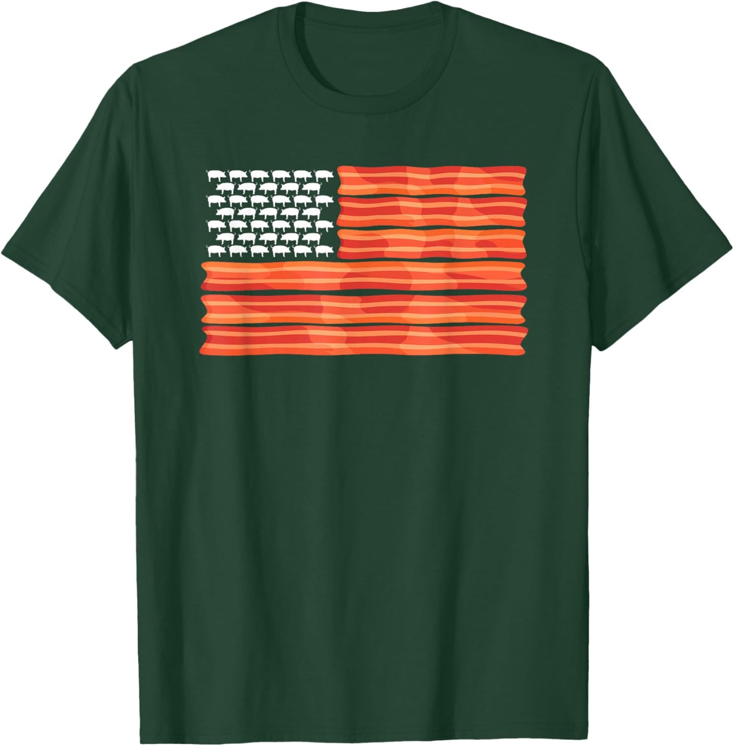 American USA Bacon Flag | Cured Dried Smoked Port Meat Fans T-Shirt - T-Shirt | Forest