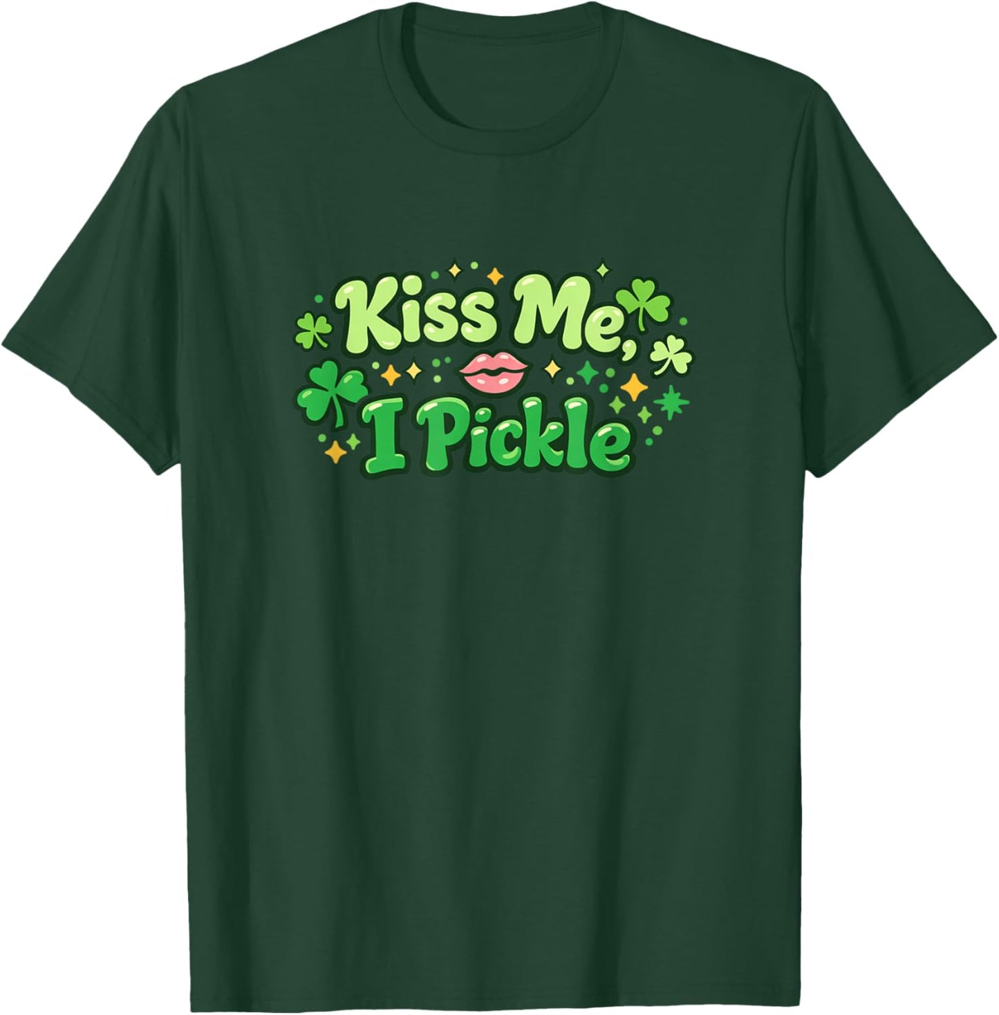 Kiss Me I Pickle St Patrick’s Day Funny Pickleball Shamrocks T-Shirt - T-Shirt | Forest
