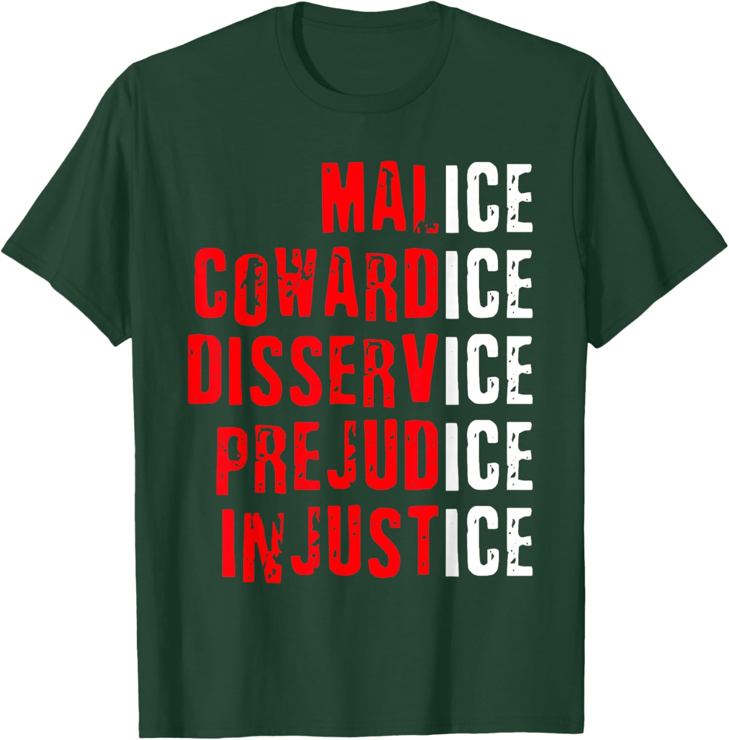 Malice Cowardice Disservice Prejudice Injustice ICE Quotes T-Shirt - T-Shirt | Forest