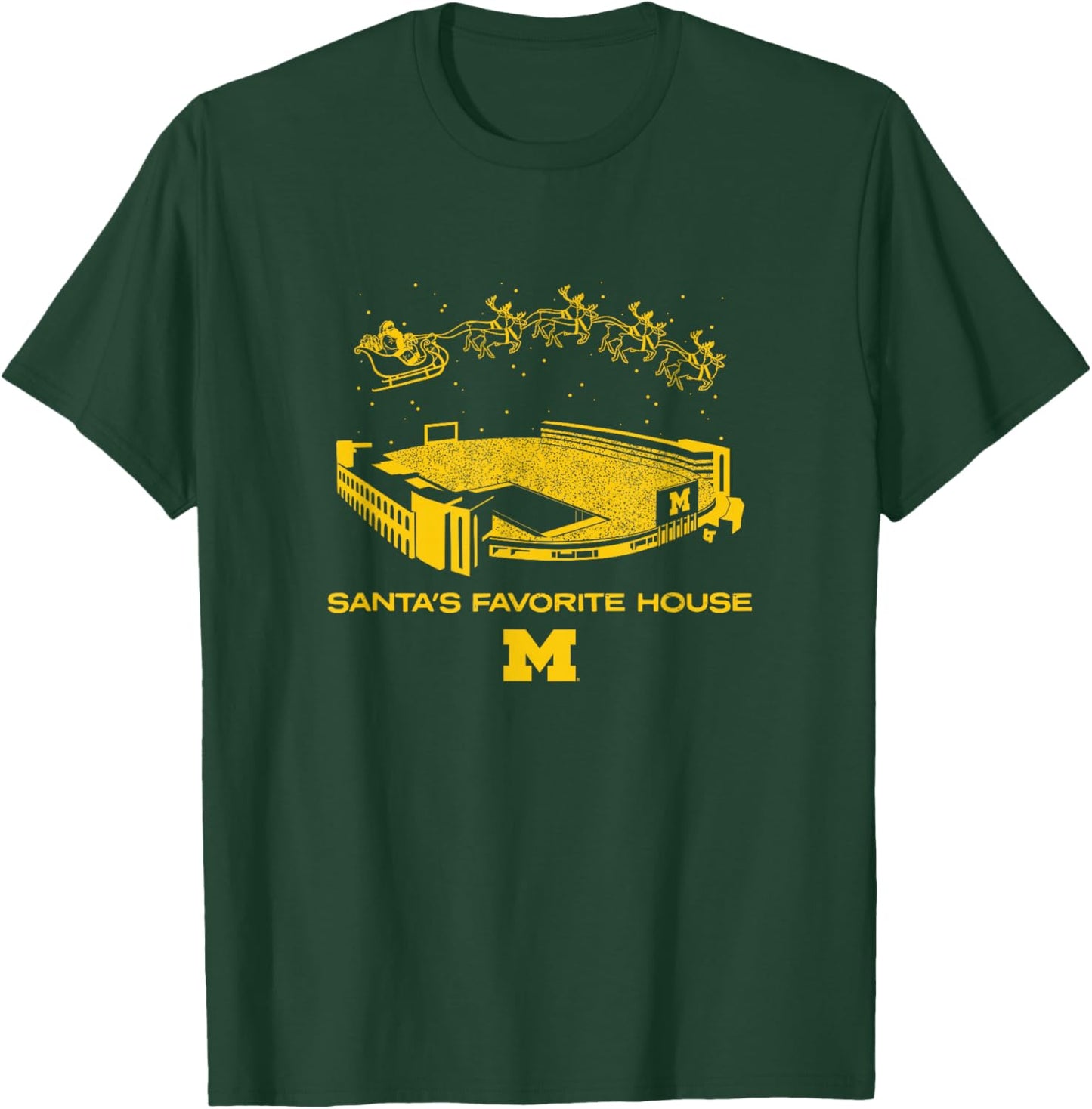 Santa's Favorite House - Michigan Wolverines Football T-Shirt - T-Shirt | Forest