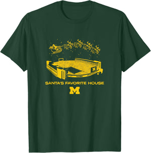 Santa's Favorite House - Michigan Wolverines Football T-Shirt - T-Shirt | Forest