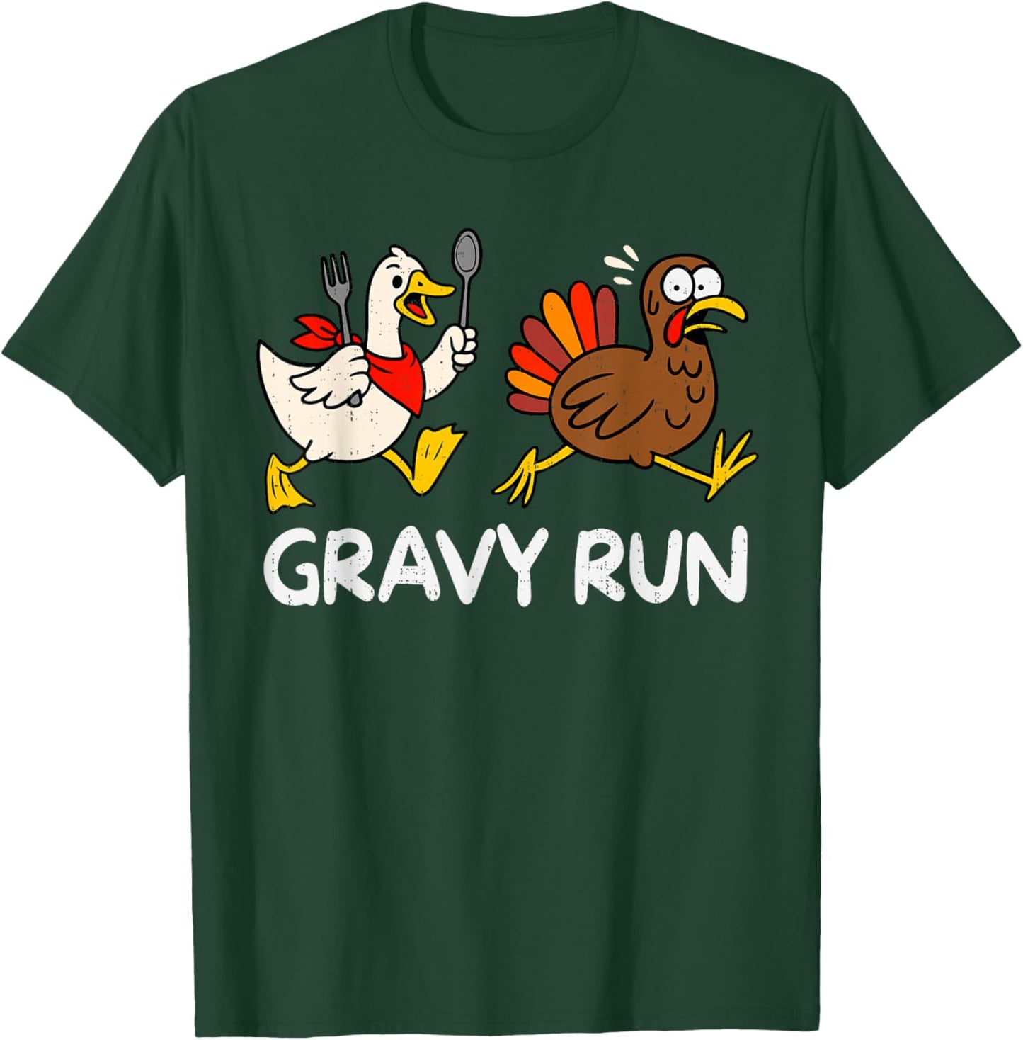 Gravy Run Goose Turkey Trot Funny Thanksgiving Run Running T-Shirt - T-Shirt | Forest