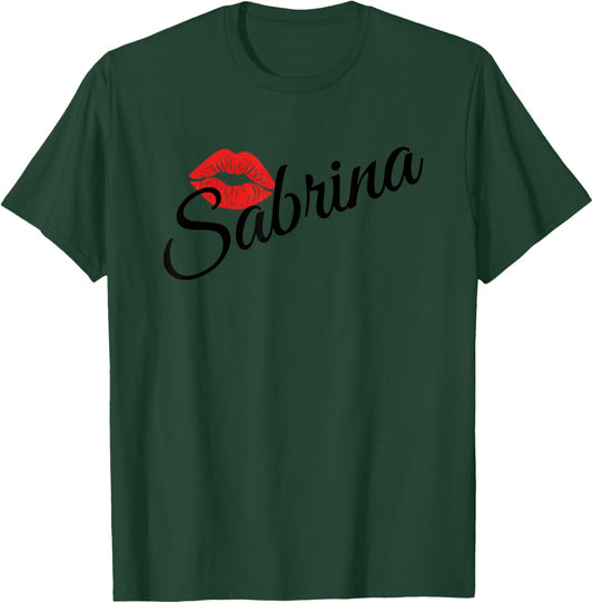 Sabrina Name Script with Red Lip Kiss Birthday T-Shirt - T-Shirt | Forest