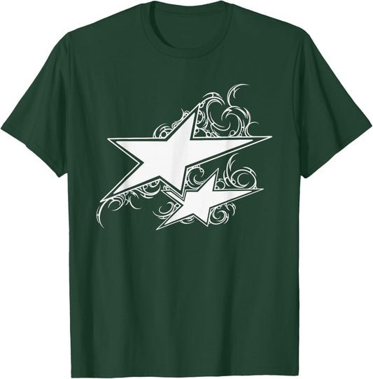 Y2K 90s Tattoo STYL Double Star T-Shirt - T-Shirt | Forest