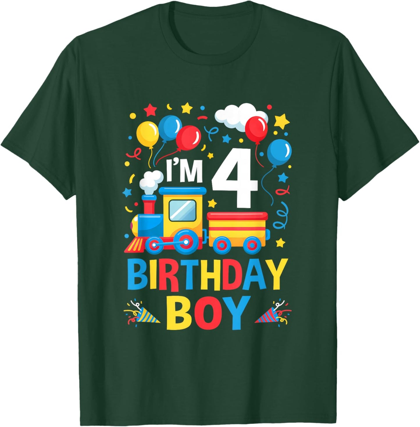 Four 4Yr 4Th Kids Boys Girls Train Birthday Boy 4 Years Old T-Shirt - T-Shirt | Forest
