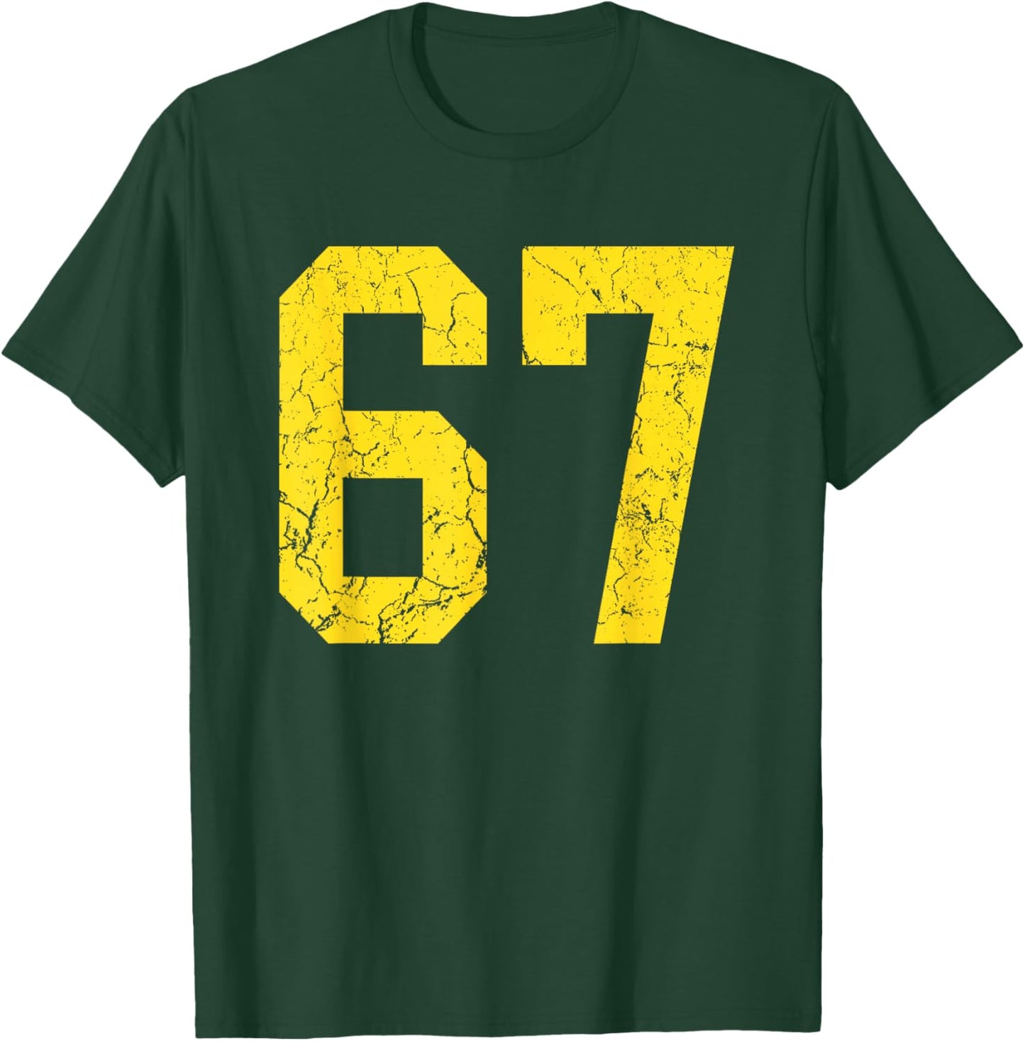 Distressed Bright Gold Number 67 Jersey Player Uniform #67 T-Shirt - T-Shirt | Forest