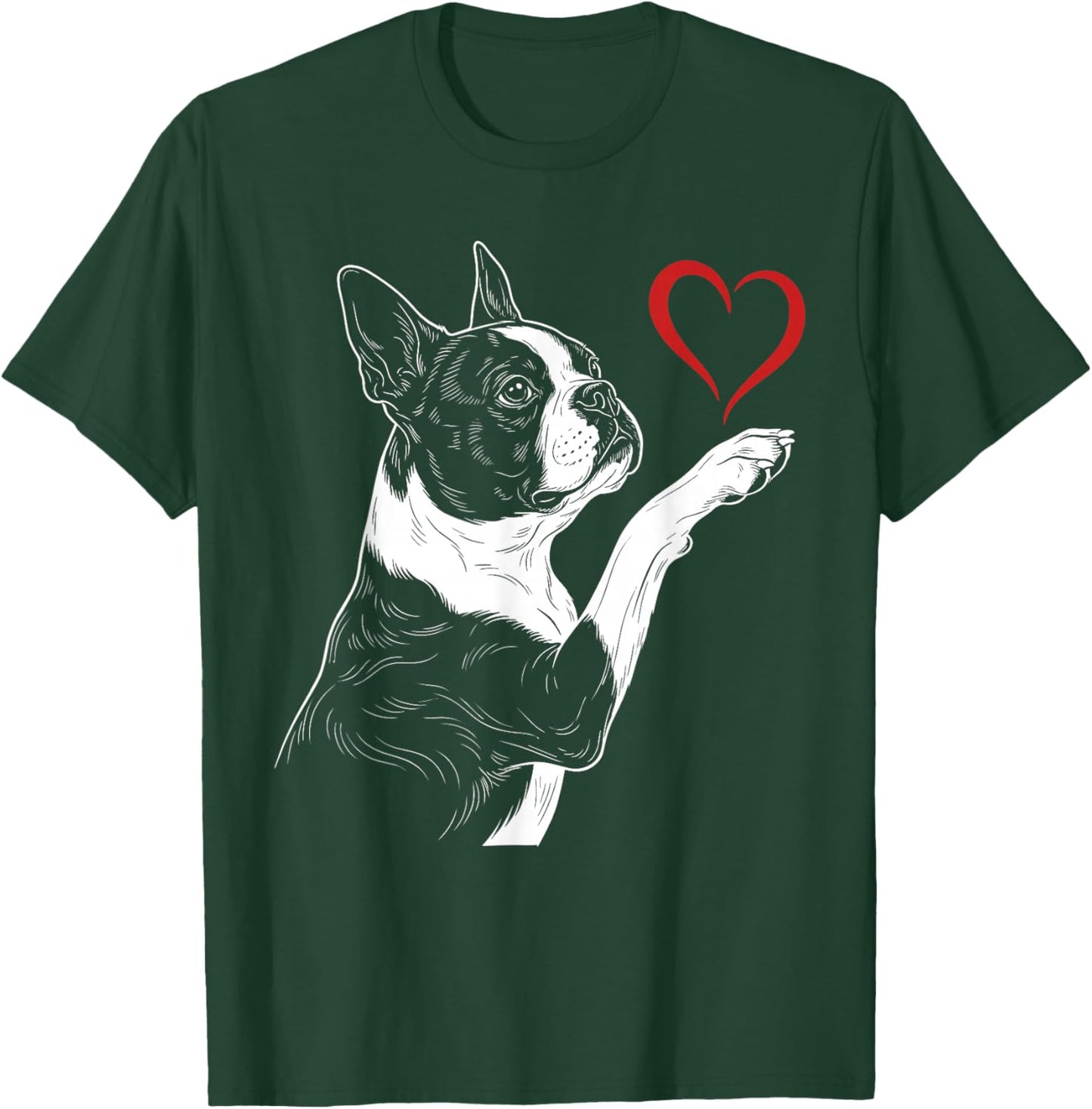 Boston Terrier Lover Dog Art Bostie Holding Heart Valentines T-Shirt - T-Shirt | Forest
