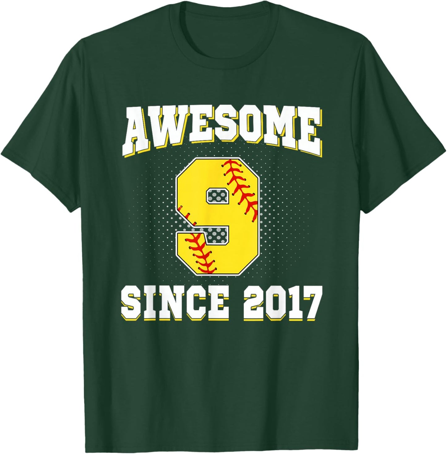 9th Birthday Softball 9 Years Old Awesome Since 2017 T-Shirt - T-Shirt | Forest