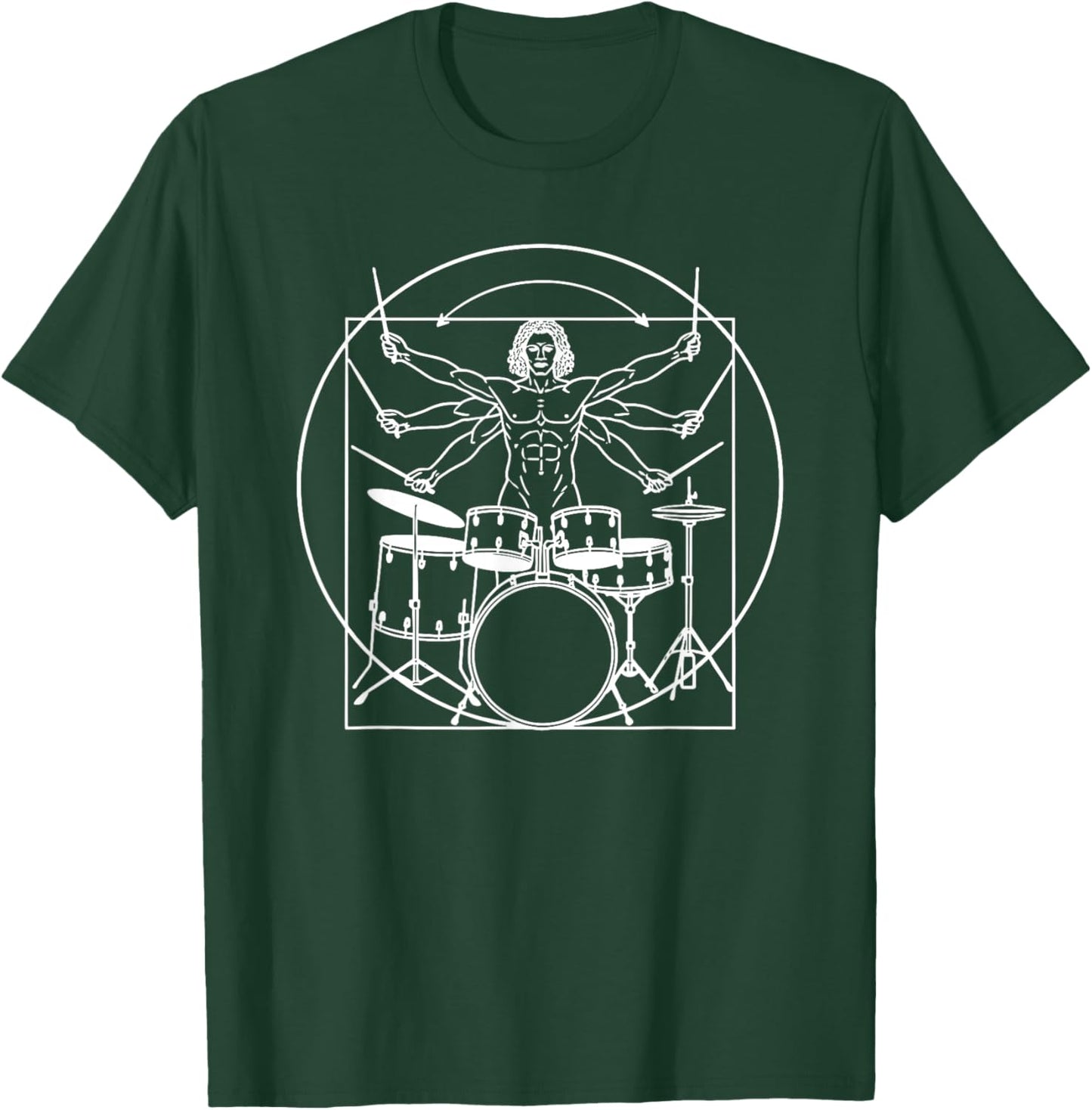 DA Vinci Vitruvian Drummer Man Rock Music Fan Rock n Roll T-Shirt - T-Shirt | Forest