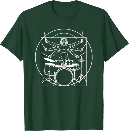 DA Vinci Vitruvian Drummer Man Rock Music Fan Rock n Roll T-Shirt - T-Shirt | Forest