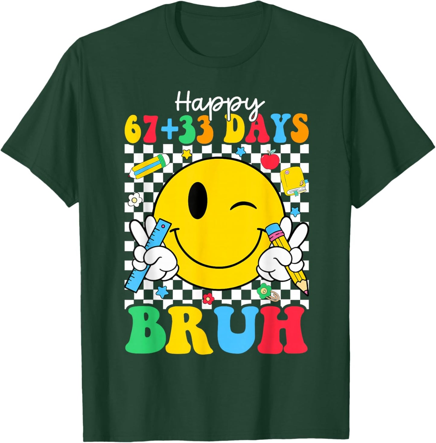 Happy 67 33 Days of School 100th Day of School Kids Teacher T-Shirt - T-Shirt | Forest